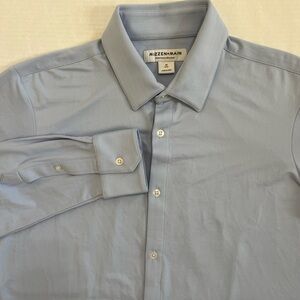 Mizzen Main Size Medium Trim Fit‎  Blue Mini Plaid Performance Button Up Shirt
